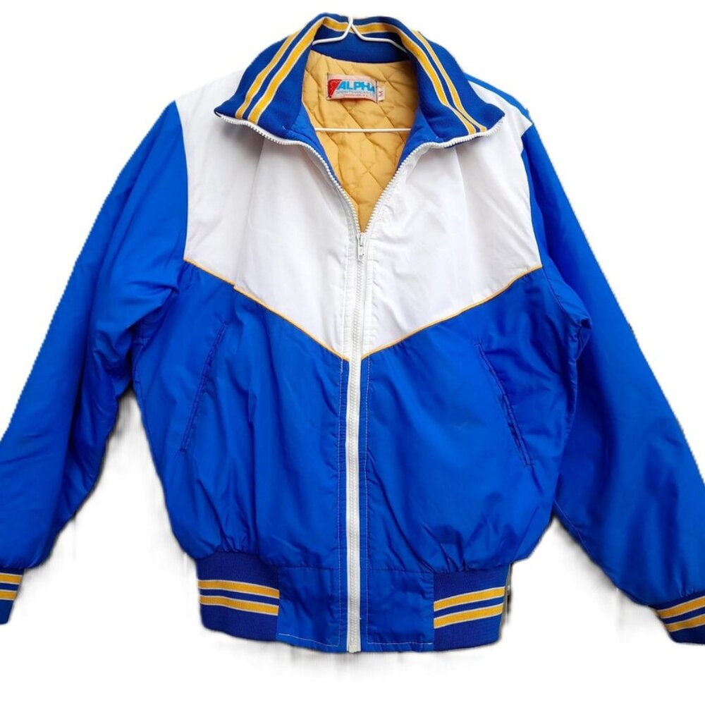 Vintage 80s Nylon Jacket Ribbed Cuffs Collar 46" Chest by Alpha Sportswear